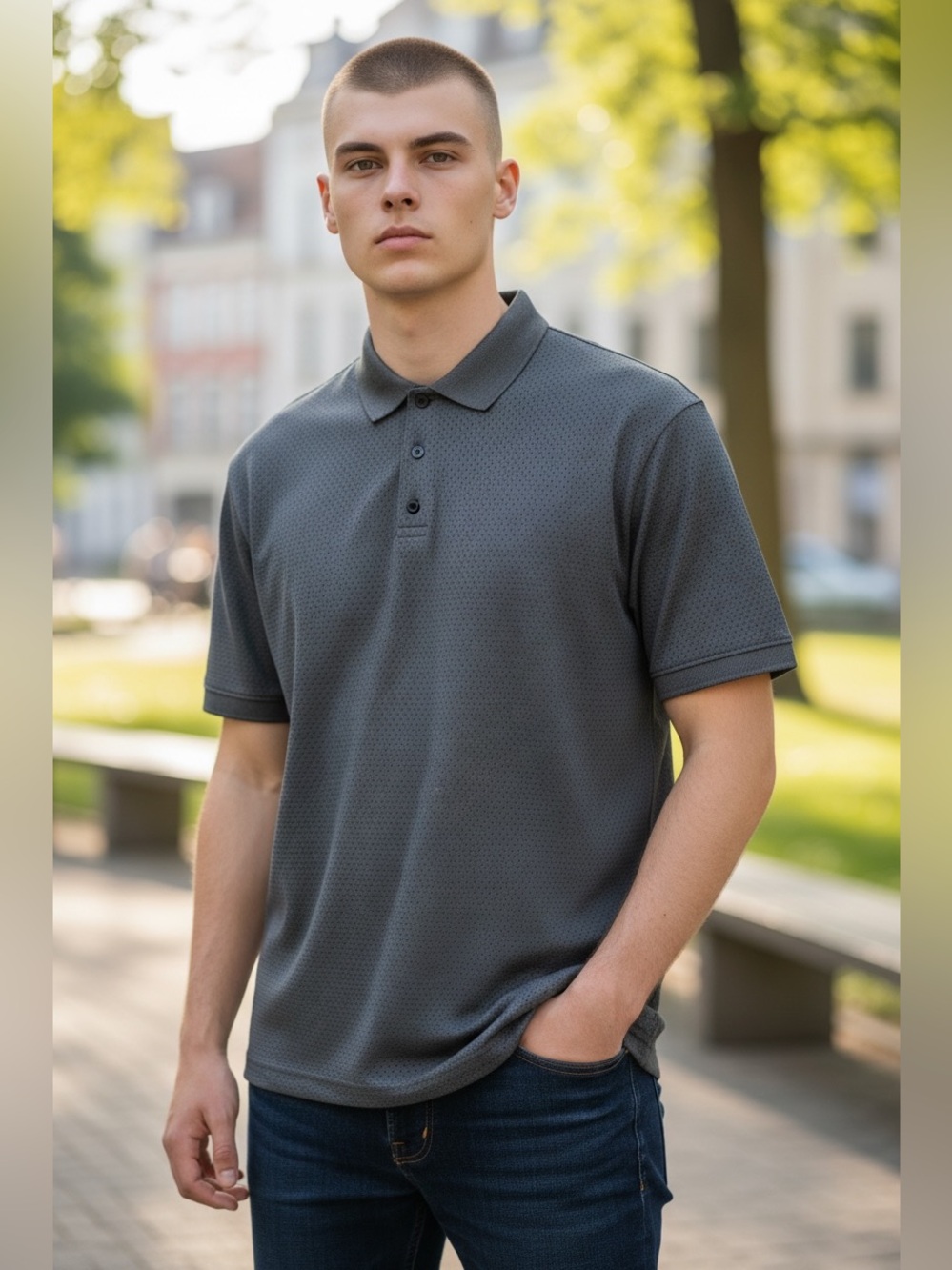 Men's Gray Polo Shirt Breathable and Wrinkle Free